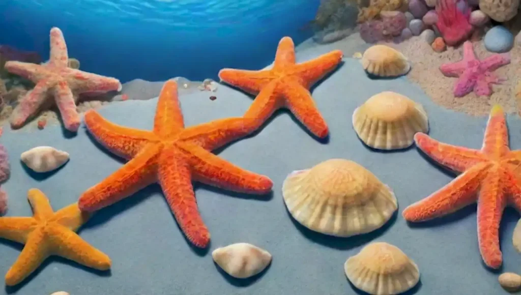 Un fondo marino colorido lleno de estrellas de mar