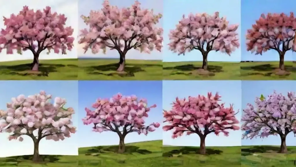 Lista de árboles con flores y hojas distintivas.