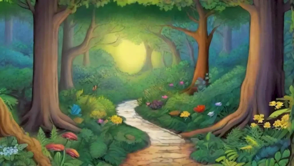 Bosques verdes y vibrantes con fauna diversa y flora colorida en armonía.