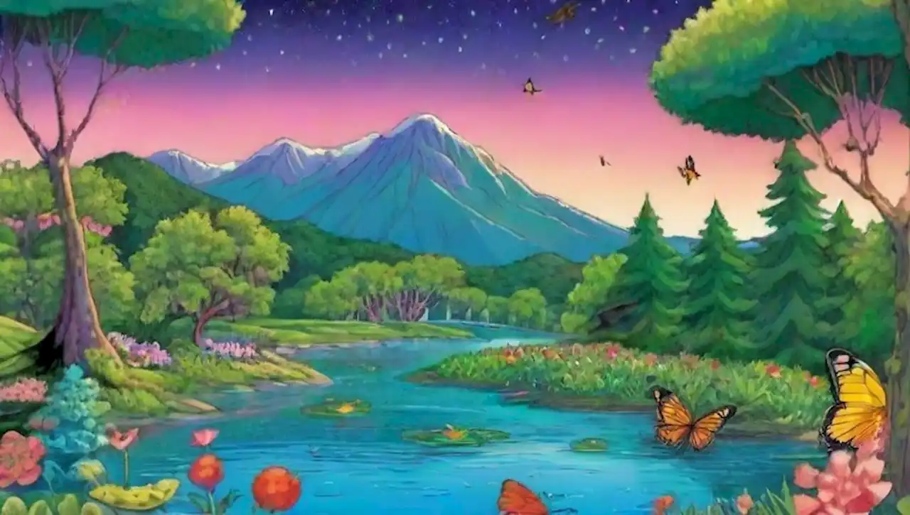 Ecosistema diverso con naturaleza vibrante y vida interconectada.