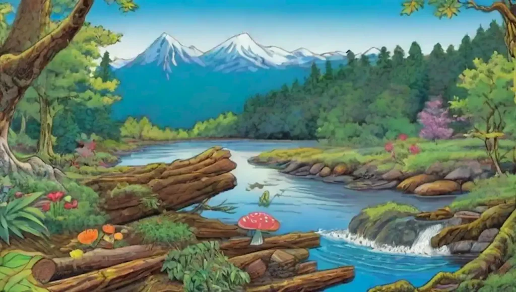 Un ecosistema vibrante con flora y fauna diversas en un hermoso paisaje natural.