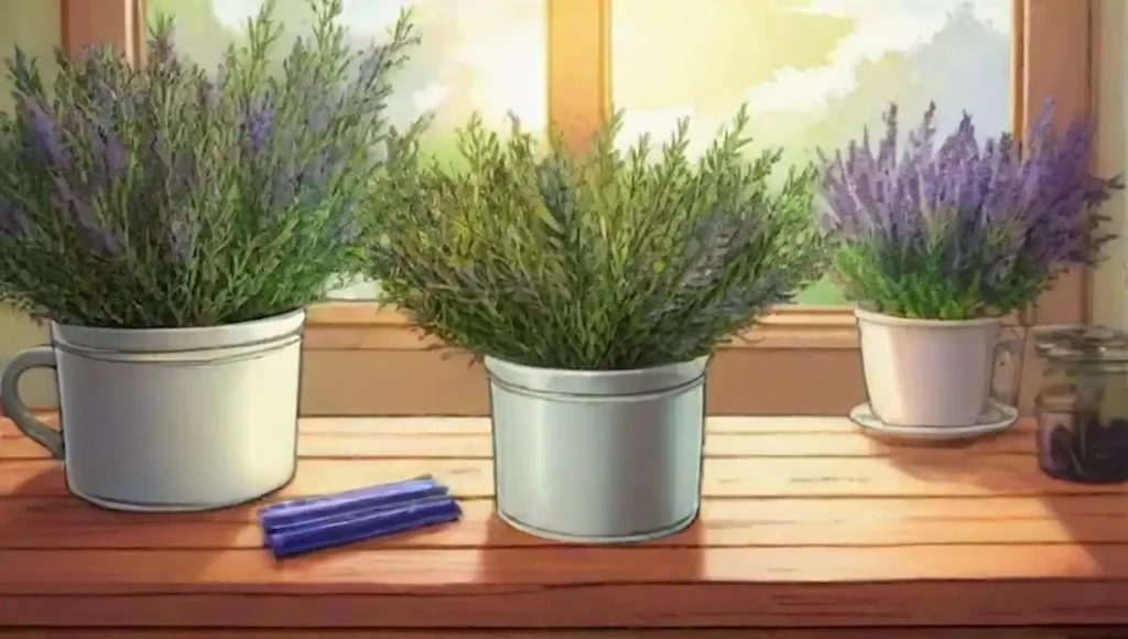 Un sereno jardín herbal con romero y lavanda