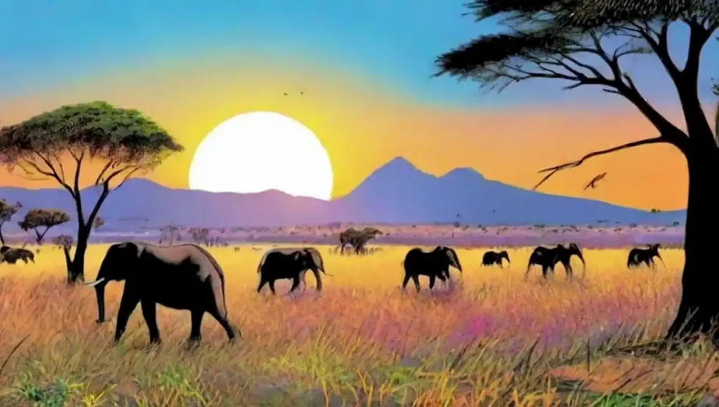 Un paisaje de sabana con elefantes
