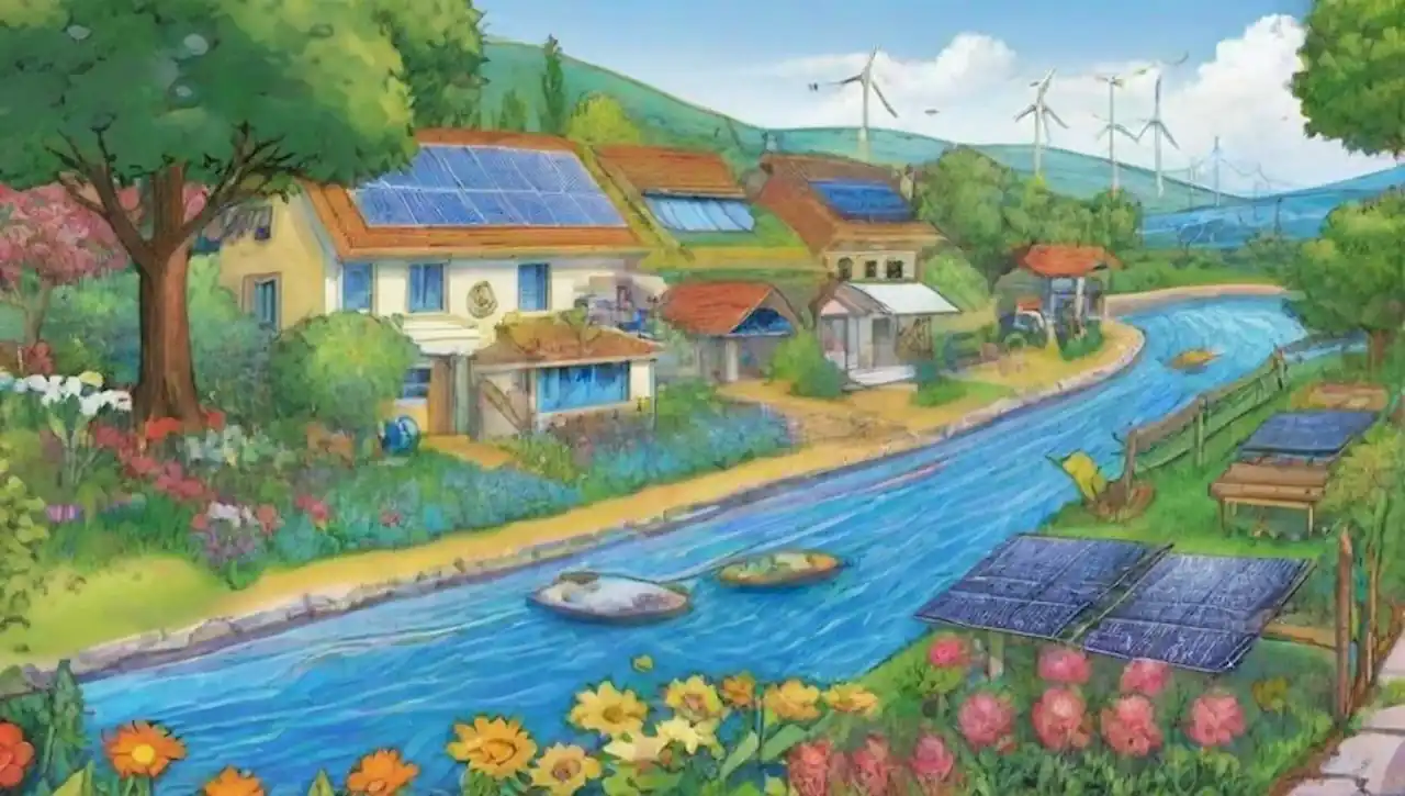 Ecosistemas sostenibles con energía renovable y biodiversidad.