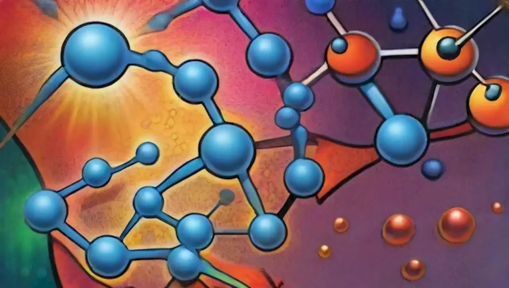 Ilustración abstracta del descomposición celular y transformación de energía.
