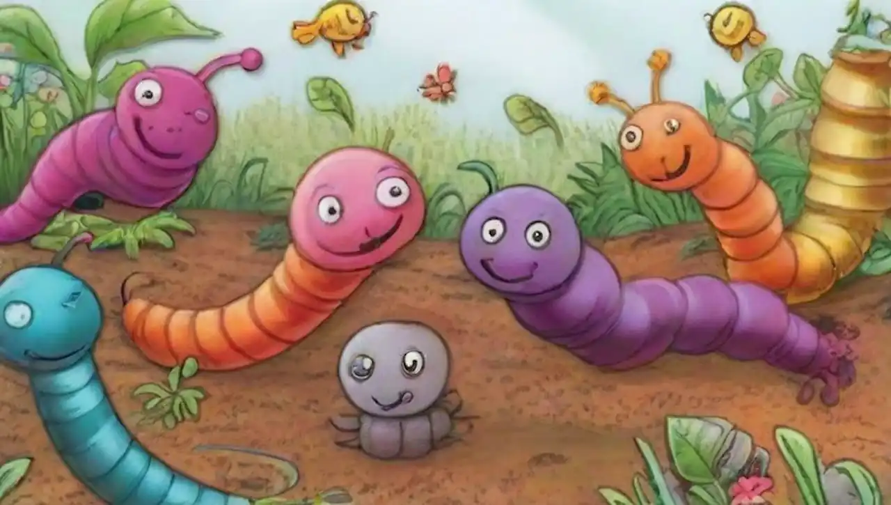 Lindos gusanos en un jardín vibrante y educativo.
