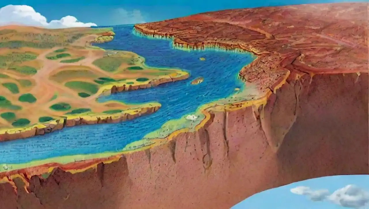 Representación visual de la interacción dinámica de placas tectónicas en la estructura interna de la Tierra.