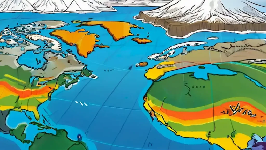 Mapa tectónico vibrante que ilustra límites