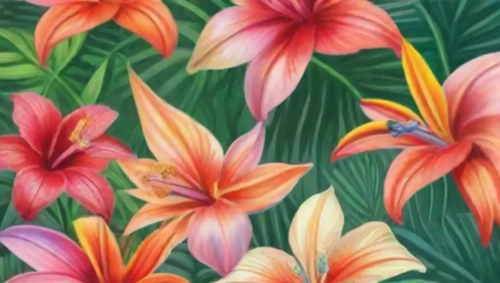 Flores tropicales vibrantes y exóticas en un jardín botánico.