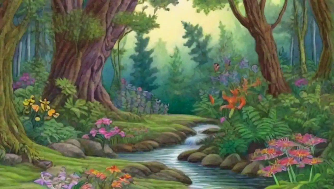 Un hermoso bosque lleno de vida y color.