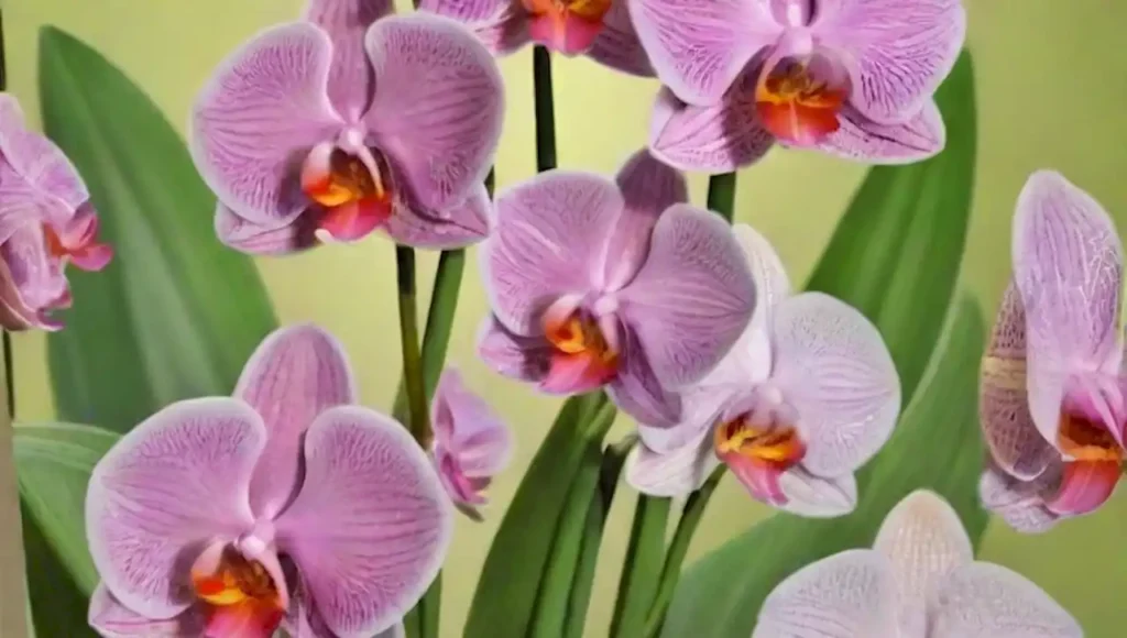 Orquídeas coloridas en un jardín sereno