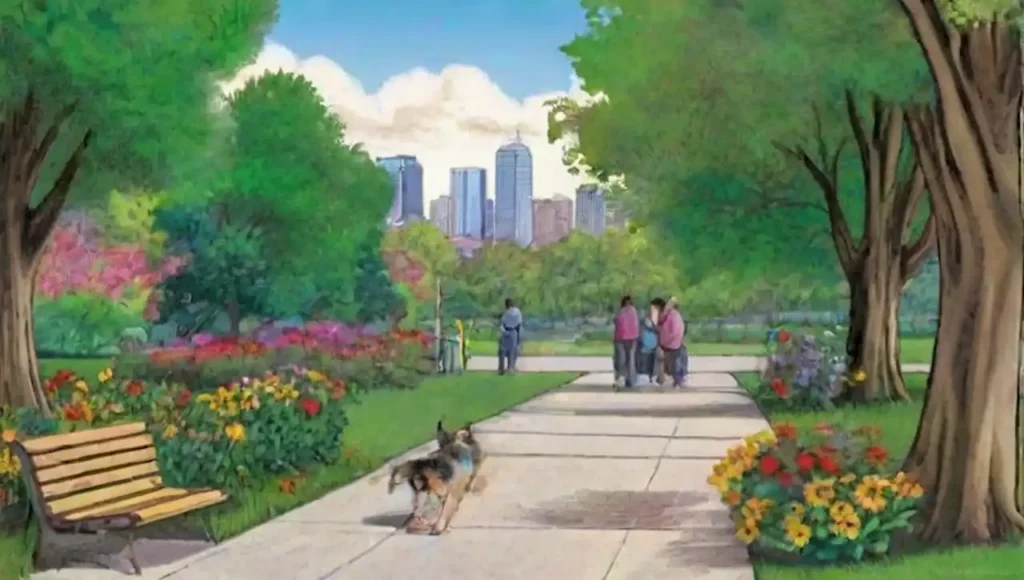 Un parque urbano vibrante con naturaleza