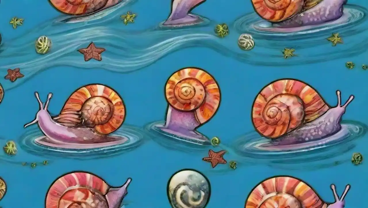 Un caracol juguetón vive en un ambiente marino colorido y sereno.