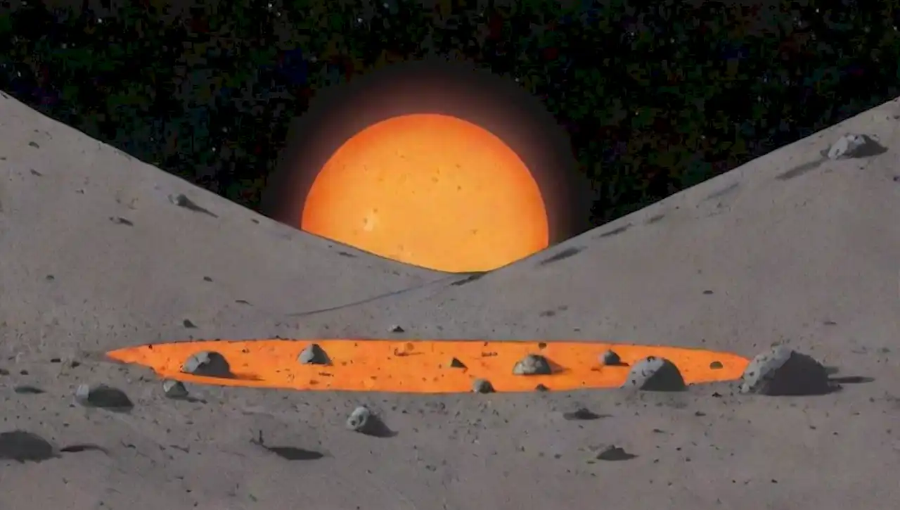 Mercurio se presenta con cráteres en un paisaje rocoso, con un entorno espacial abstracto y una paleta de colores naranja y gris.