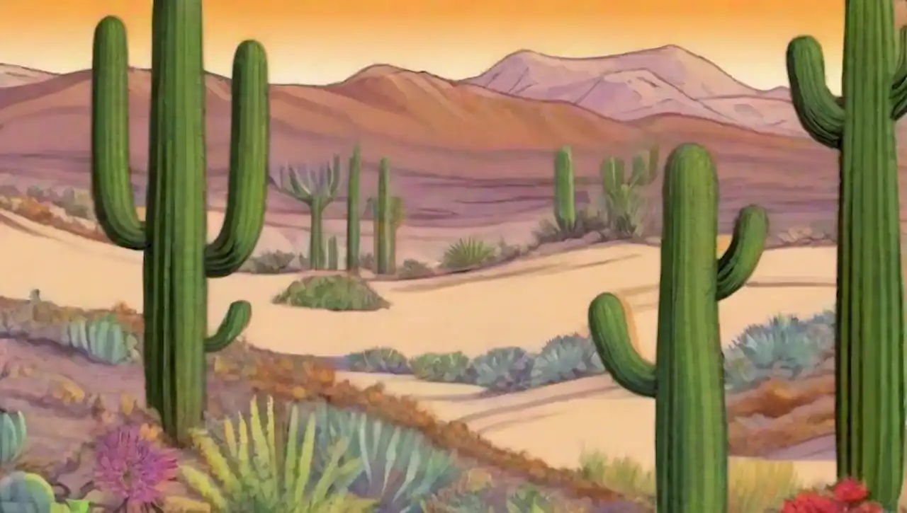 Paisaje desértico lleno de vida y color.