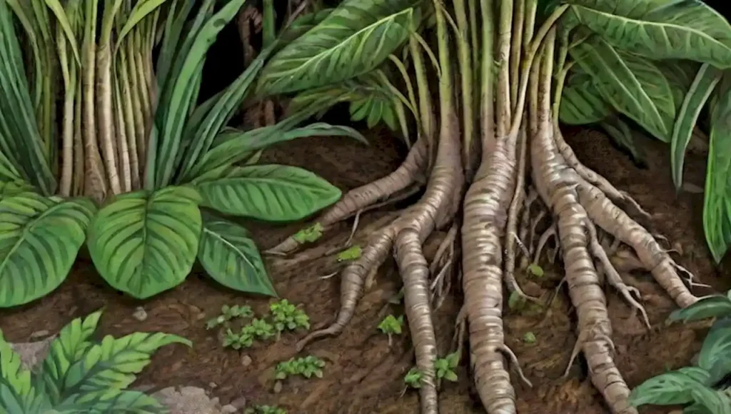Un jardín sereno con plantas de rizoma verde
